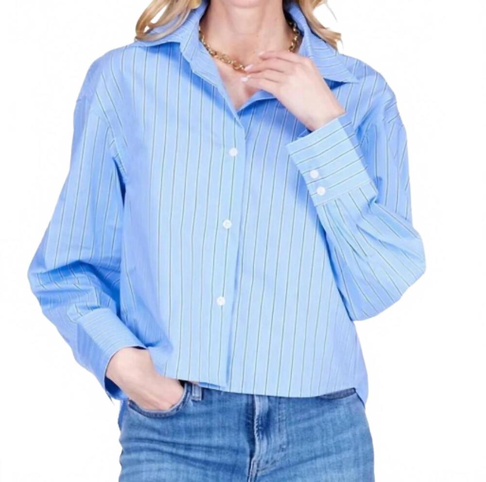 NEW JOY JOY striped polind button up shirt in blue stripe